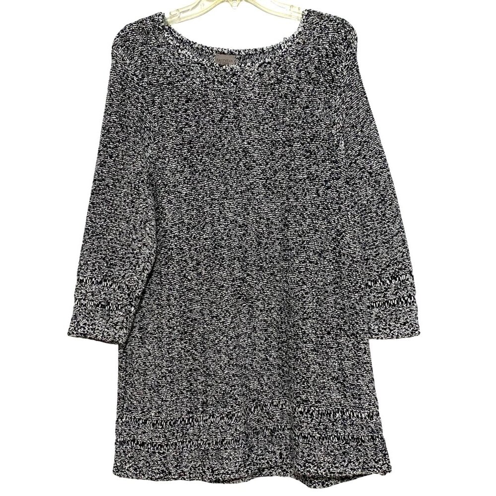 Chico's Easywear Marled Pullover Sweater XL Black White Boho Artsy Dark Academia